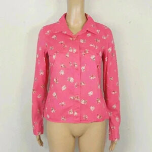 Agnes B Paris Pink Floral Rose Long Sleeve Button Up Blouse Top